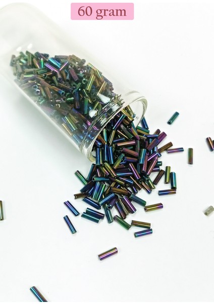 Uzun Boru Kesme Boncuk Çap 2mm Uzunluk 10 mm - 60 Gram - Mavi Yeşil - BNC269