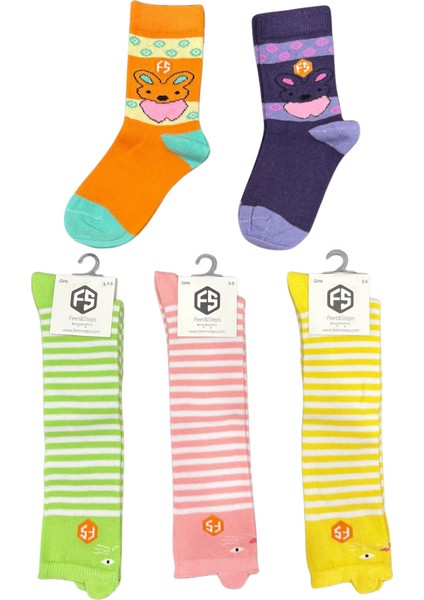 Kız Çocuk Renkli Desenli Günlük Pamuklu Dikişsiz Çorap