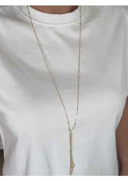 Uzun Zincir Taşlı Topçuk Sallantılı Kolye fiyatları