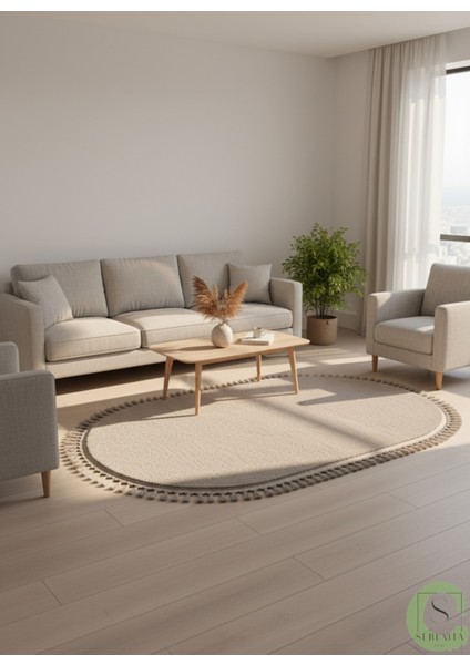 Post/peluş Yıkanabilir Kaymaz Taban Yumşacık Vizon Oval Örgü Saçaklı Modern ve Şık Salon Oturma Odası Mutfak Çocuk Odası Koridor Antre Halısı fırsatları