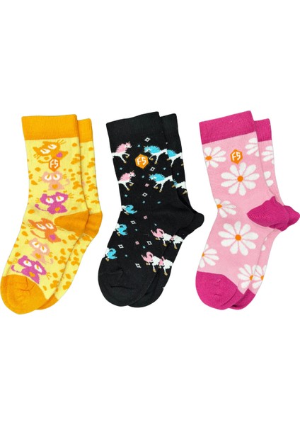Kız Çocuk Renkli Desenli Günlük Pamuklu Dikişsiz Çorap