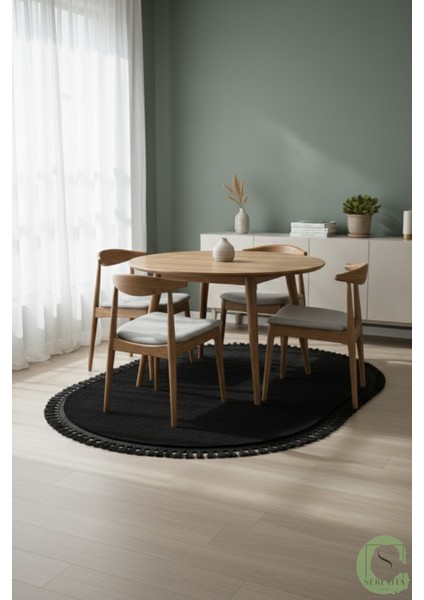 Post/peluş Yıkanabilir Kaymaz Taban Yumşacık Siyah Oval Örgü Saçaklı Modern ve Şık Salon Oturma Odası Mutfak Çocuk Odası Koridor Antre Halısı