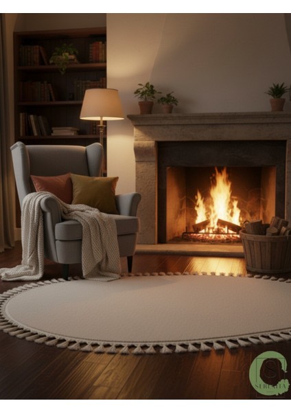 Post/peluş Yıkanabilir Kaymaz Taban Yumşacık Krem/ekru Oval Örgü Saçaklı Modern ve Şık Salon Oturma Odası Mutfak Çocuk Odası Koridor Antre Halısı