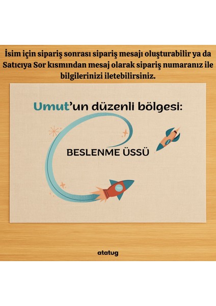 Kişiye Özel Isimli Keten Servis Bezi – Beslenme Örtüsü – Okul Için Çocuklara Özel Tasarım