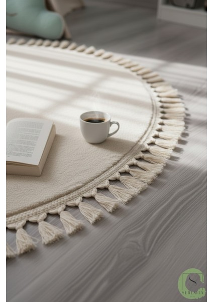 Post/peluş Yıkanabilir Kaymaz Taban Yumşacık Krem/ekru Oval Örgü Saçaklı Modern ve Şık Salon Oturma Odası Mutfak Çocuk Odası Koridor Antre Halısı modelleri