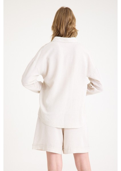 Keten Yazlık Uzun Kol Gömlek Şort Ikili Takım