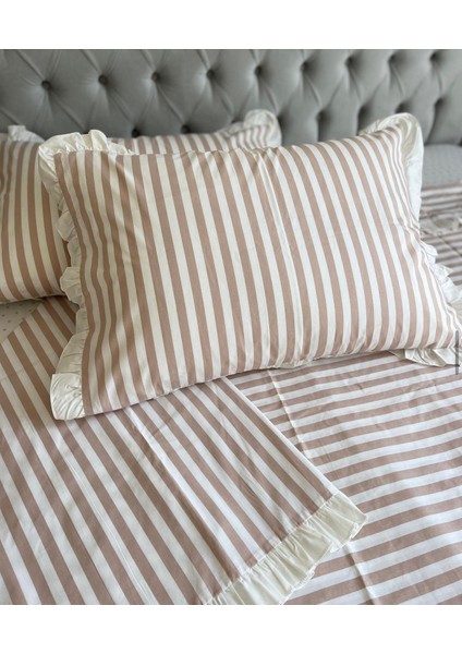 Krem Renkli Çizgili, Fırfırlı Yorgan Kılıfı fiyatları