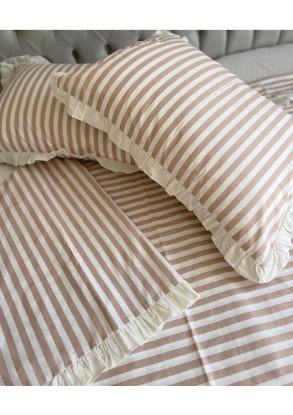 Krem Renkli Çizgili, Fırfırlı Yorgan Kılıfı modelleri