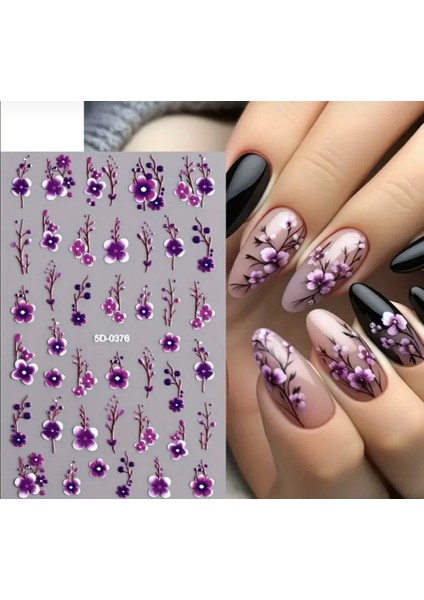 Kabartmalı Mor Menekşe Tırnak Süsleme Stickerı Nail Art Süslemeleri