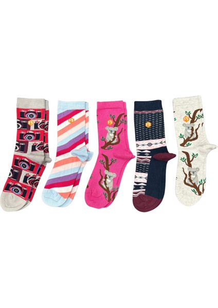 Kız Çocuk Renkli Desenli Günlük Pamuklu Dikişsiz Çorap