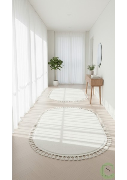 Post/peluş Yıkanabilir Kaymaz Taban Yumşacık Beyaz Oval Örgü Saçaklı Modern ve Şık Salon Oturma Odası Mutfak Çocuk Odası Koridor Antre Halısı indirimleri