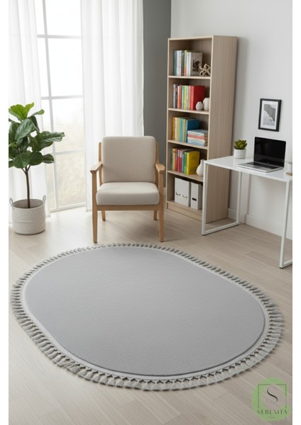 Post/peluş Yıkanabilir Kaymaz Taban Yumşacık Açık Gri Örgü Oval Saçaklı Modern ve Şık Salon Oturma Odası Mutfak Çocuk Odası Koridor Antre Halısı