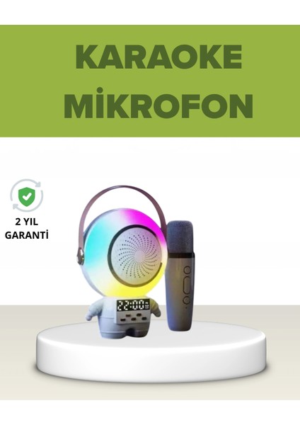 Astronot Tasarımlı Bluetooth Speaker ve Kablosuz Mikrofon Karaoke Seti