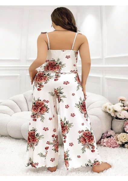 Litae Büyük Beden Gül Desenli Ince Askılı Beyaz Salaş 2li Takım fiyatları