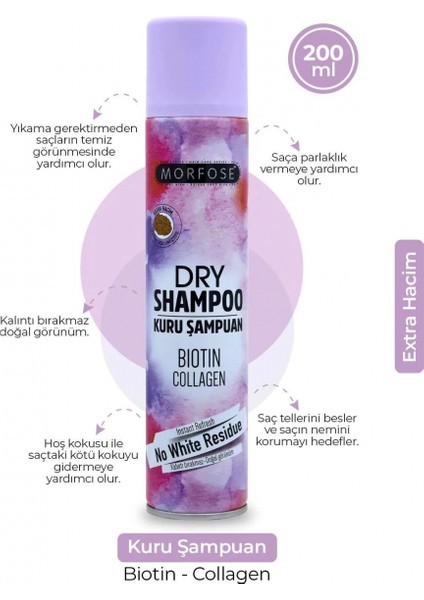 Kuru Şampuan Biotin Collagen 200 ml - Ekstra Hacim - Mrfs