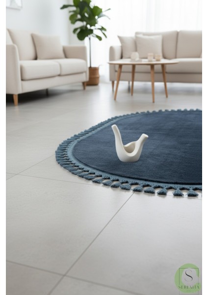 Post/peluş Yıkanabilir Kaymaz Taban Yumşacık Mavi Örgü Oval Saçaklı Modern ve Şık Salon Oturma Odası Mutfak Çocuk Odası Koridor Antre Halısı modelleri