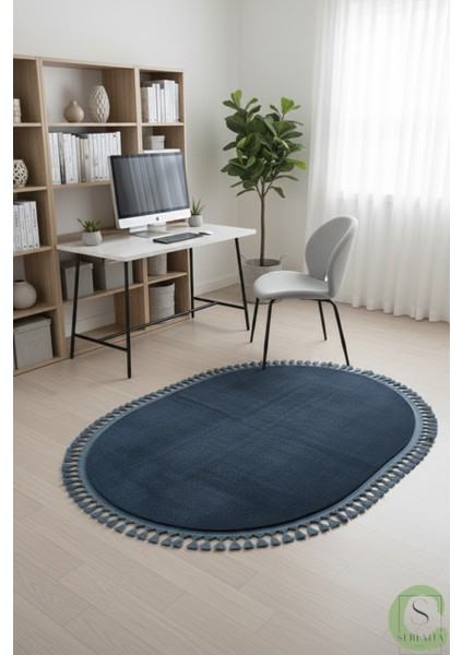 Post/peluş Yıkanabilir Kaymaz Taban Yumşacık Mavi Örgü Oval Saçaklı Modern ve Şık Salon Oturma Odası Mutfak Çocuk Odası Koridor Antre Halısı indirimleri