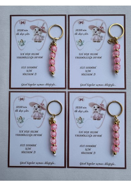 24 Adet Pembe Renk Isme Özel Ilk Dişim Çıktı Diş Partisi Diş Buğdayı Hatırası Hediyelik Anahtarlık fiyatları