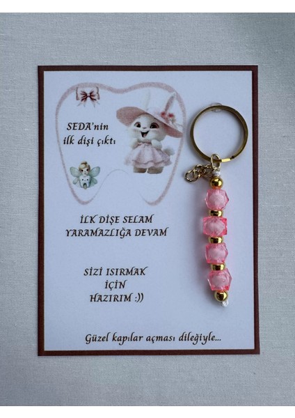 48 Adet Pembe Renk Isme Özel Ilk Dişim Çıktı Diş Partisi Diş Buğdayı Hatırası Hediyelik Anahtarlık