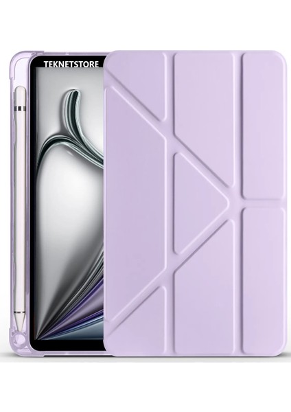 İpad Air 13" M3 (2025) / M2 (2024) Kılıf Kalem Şarj Bölmeli Stadlı Uyku Modlu Silikon Akıllı Case