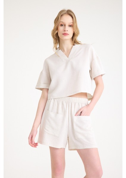 Yaka Detaylı Şortlu Ikili Takım