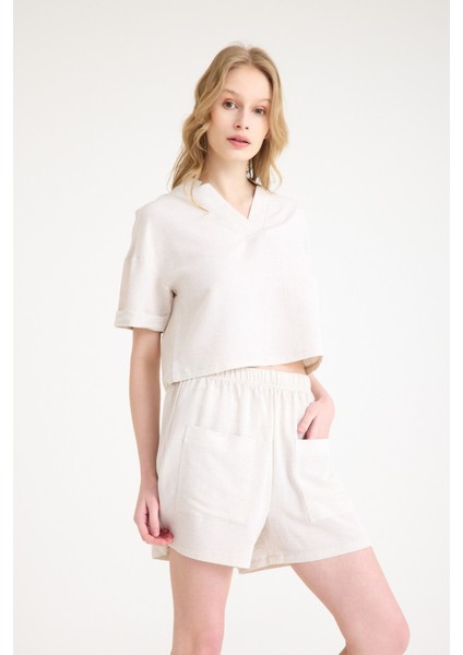 Yaka Detaylı Şortlu Ikili Takım