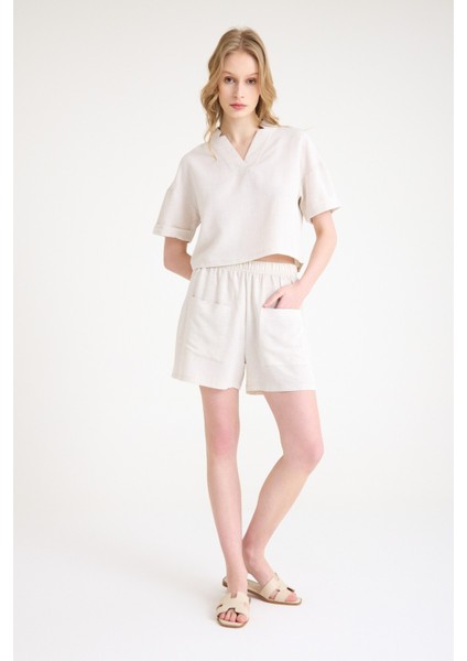 Yaka Detaylı Şortlu Ikili Takım