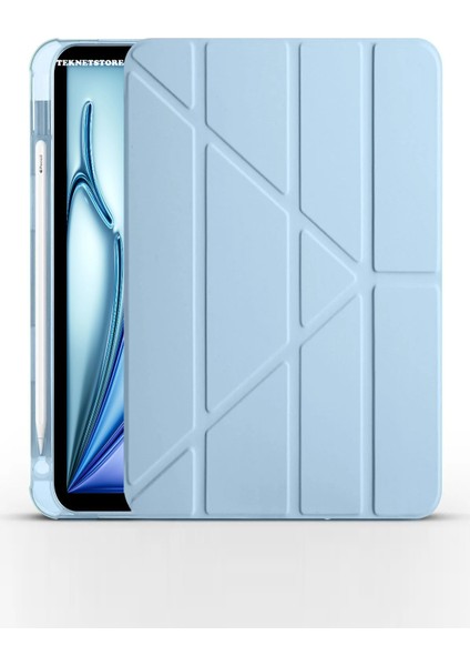 İpad Air 13" M3 (2025) / M2 (2024) Kılıf Kalem Şarj Bölmeli Stadlı Uyku Modlu Silikon Akıllı Case