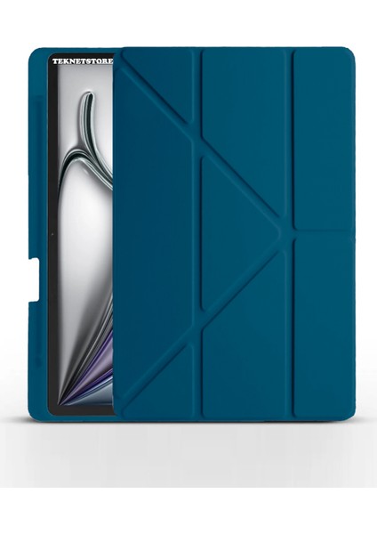 İpad Air 13" M3 (2025) / M2 (2024) Kılıf Kalem Şarj Bölmeli Stadlı Uyku Modlu Silikon Akıllı Case