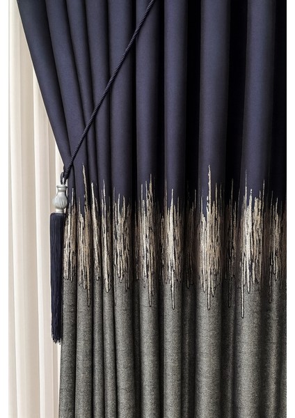 Alevli Pano Fon Perde Lacivert Gri 1 / 3 Sık Pileli ( Tek Kanat ) Pano, Fon, Tül, Perde, modelleri