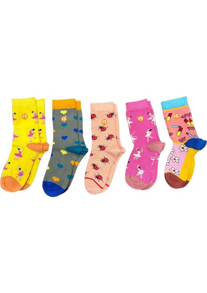 Kız Çocuk Renkli Desenli Günlük Pamuklu Dikişsiz Çorap