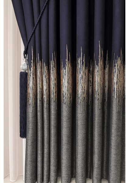 Alevli Pano Fon Perde Lacivert Gri 1 / 3 Sık Pileli ( Tek Kanat ) Pano, Fon, Tül, Perde, indirimleri