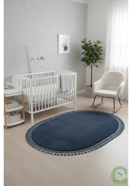 Post/peluş Yıkanabilir Kaymaz Taban Yumşacık Mavi Örgü Oval Saçaklı Modern ve Şık Salon Oturma Odası Mutfak Çocuk Odası Koridor Antre Halısı fiyatları