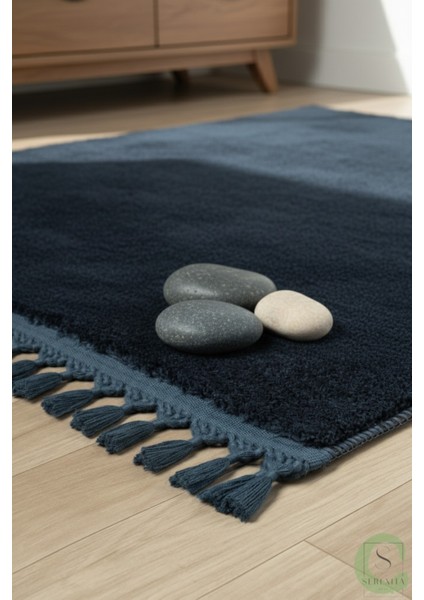 Post/peluş Yıkanabilir Kaymaz Taban Yumşacık Mavi Örgü Oval Saçaklı Modern ve Şık Salon Oturma Odası Mutfak Çocuk Odası Koridor Antre Halısı