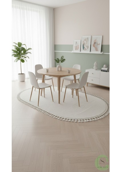 Post/peluş Yıkanabilir Kaymaz Taban Yumşacık Beyaz Oval Örgü Saçaklı Modern ve Şık Salon Oturma Odası Mutfak Çocuk Odası Koridor Antre Halısı fırsatları