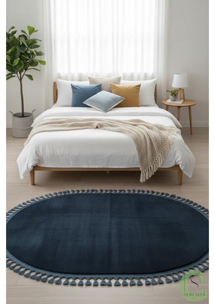 Post/peluş Yıkanabilir Kaymaz Taban Yumşacık Mavi Örgü Oval Saçaklı Modern ve Şık Salon Oturma Odası Mutfak Çocuk Odası Koridor Antre Halısı fırsatları