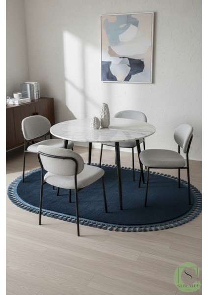 Post/peluş Yıkanabilir Kaymaz Taban Yumşacık Mavi Örgü Oval Saçaklı Modern ve Şık Salon Oturma Odası Mutfak Çocuk Odası Koridor Antre Halısı