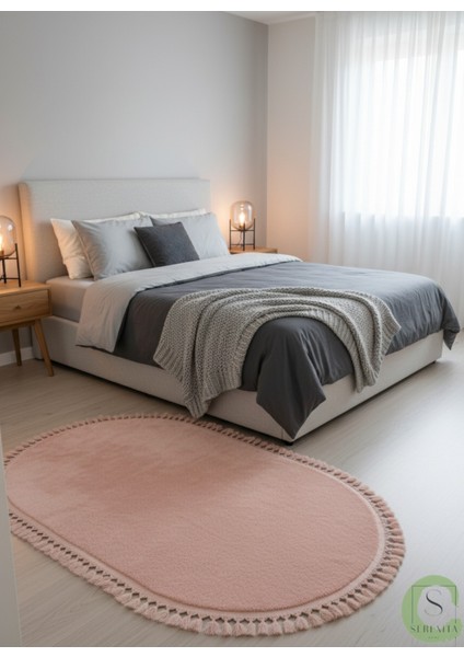 Post/peluş Yıkanabilir Kaymaz Taban Yumşacık Pembe Oval Örgü Saçaklı Modern ve Şık Salon Oturma Odası Mutfak Çocuk Odası Koridor Antre Halısı indirimleri