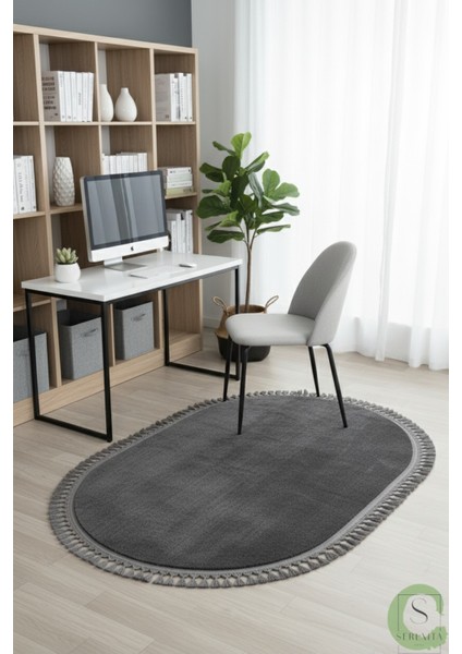 Post/peluş Yıkanabilir Kaymaz Taban Yumşacık Antrasit Örgü Oval Saçaklı Modern ve Şık Salon Oturma Odası Mutfak Çocuk Odası Koridor Antre Halısı indirimleri