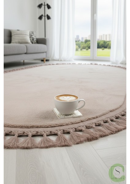 Post/peluş Yıkanabilir Kaymaz Taban Yumşacık Vizon Oval Örgü Saçaklı Modern ve Şık Salon Oturma Odası Mutfak Çocuk Odası Koridor Antre Halısı modelleri