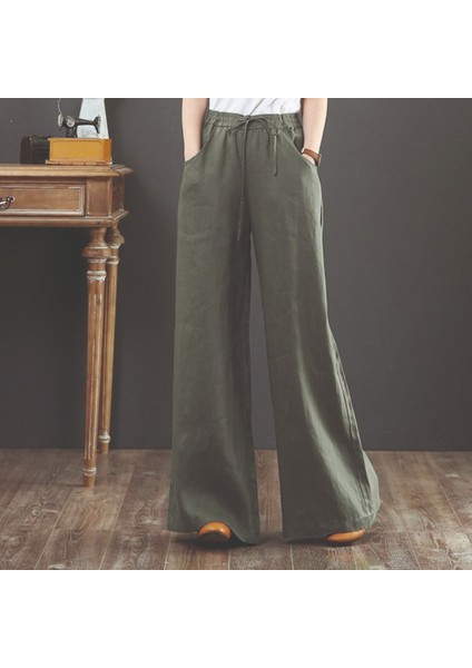 Tasarım Özel Keten Günlük Pantolon Beli Lastikli Bağcıklı indirimleri