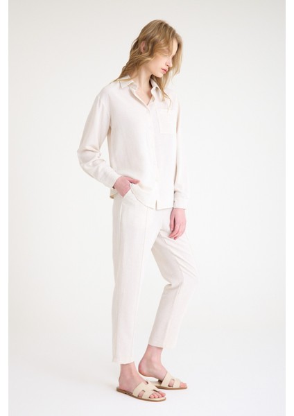 Keten Günlük Ikili Takım Elbise Pantolon Gömlek