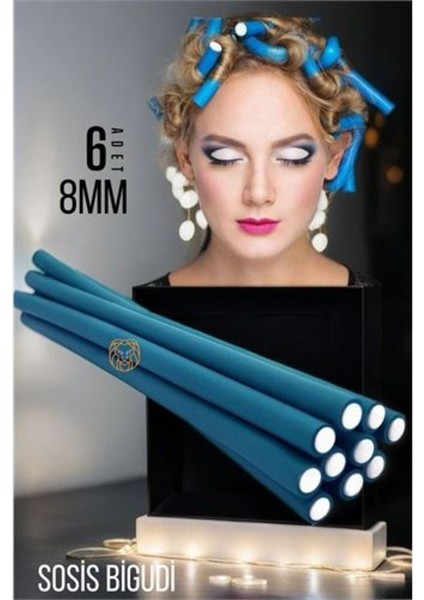 Renkli 8 mm Sosis Latex Bigudi, 6'lı Paket, Şık ve Kullanışlı Saç Aksesuarı