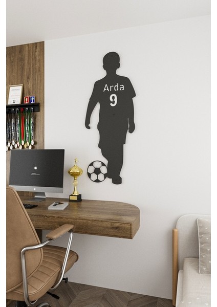 Kişiye Özel Futbolcu Duvar Dekorasyonu Hediyelik Isim ve Forma Numara Tasarımlı Metal Duvar Tablosu