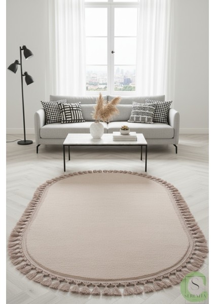 Post/peluş Yıkanabilir Kaymaz Taban Yumşacık Vizon Oval Örgü Saçaklı Modern ve Şık Salon Oturma Odası Mutfak Çocuk Odası Koridor Antre Halısı fiyatları