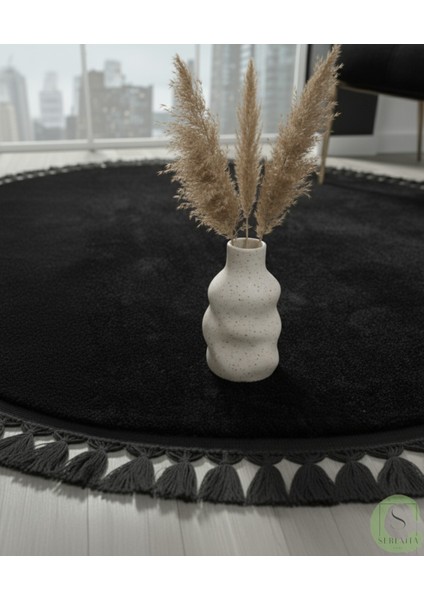 Post/peluş Yıkanabilir Kaymaz Taban Yumşacık Siyah Oval Örgü Saçaklı Modern ve Şık Salon Oturma Odası Mutfak Çocuk Odası Koridor Antre Halısı modelleri