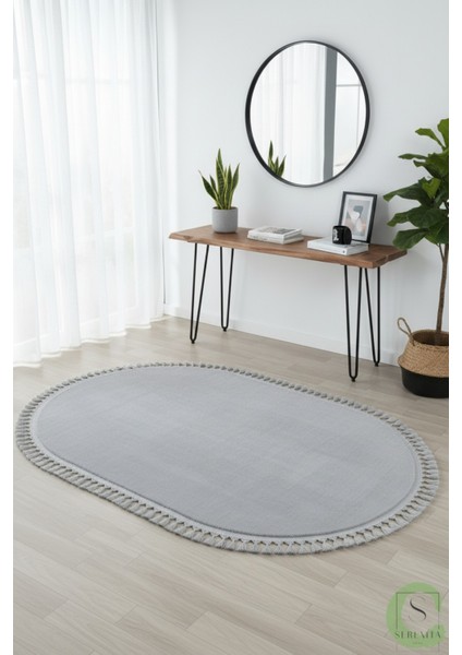 Post/peluş Yıkanabilir Kaymaz Taban Yumşacık Açık Gri Örgü Oval Saçaklı Modern ve Şık Salon Oturma Odası Mutfak Çocuk Odası Koridor Antre Halısı fırsatları