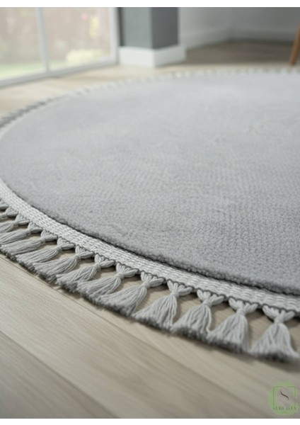 Post/peluş Yıkanabilir Kaymaz Taban Yumşacık Açık Gri Örgü Oval Saçaklı Modern ve Şık Salon Oturma Odası Mutfak Çocuk Odası Koridor Antre Halısı