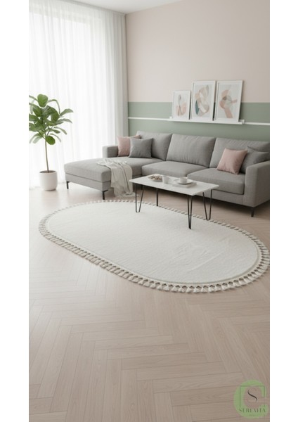 Post/peluş Yıkanabilir Kaymaz Taban Yumşacık Beyaz Oval Örgü Saçaklı Modern ve Şık Salon Oturma Odası Mutfak Çocuk Odası Koridor Antre Halısı fiyatları