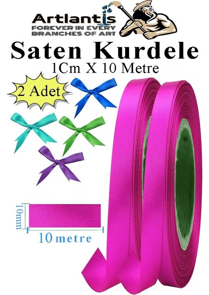 Fuşya Kurdele Saten 1 cm 10 Metre 2 Adet Saten Kurdela Parlak Hediye ve Süsleme Şeridi Süs Paketleme Çiçek Saç El